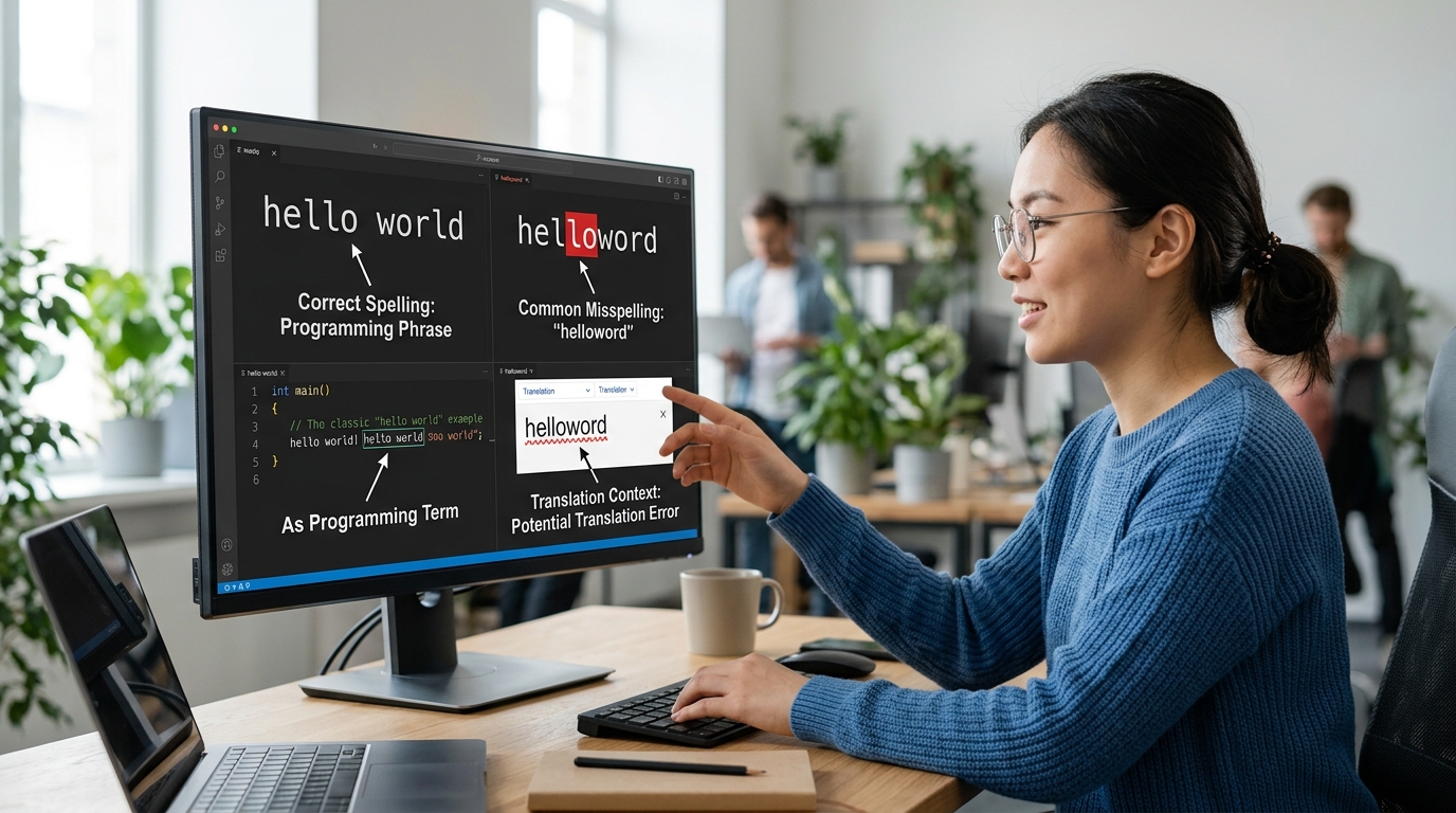 helloword 翻译正确拼写与 hello world 误拼对比