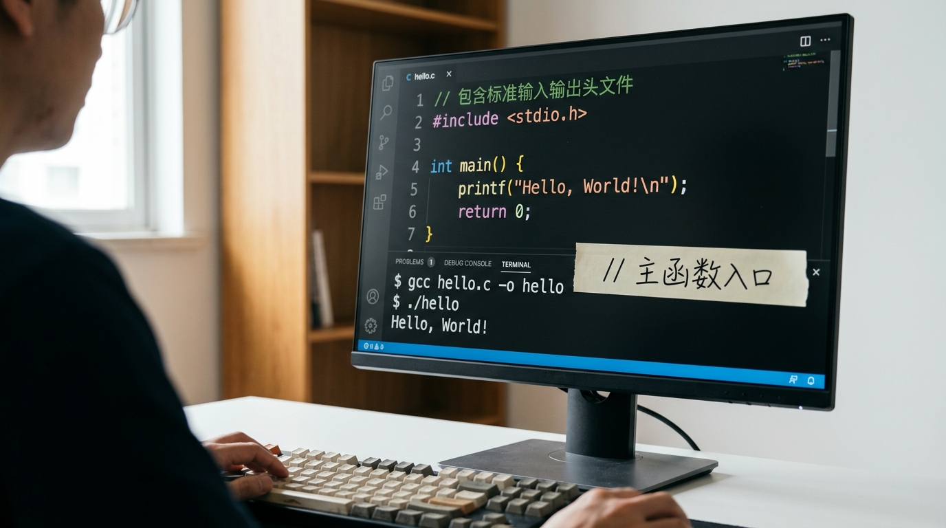 Hello World 程序代码示例与 helloword翻译 中文注释