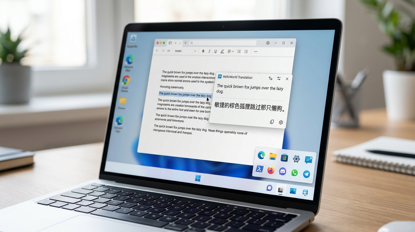 HelloWorld翻译下载软件界面划词翻译示例