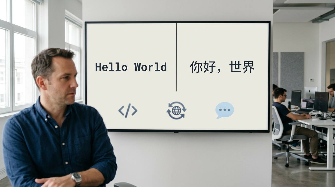 Hello World 翻译成中文你好世界的三种语境示意图