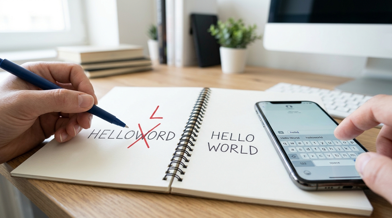 helloword 拼写错误与 hello world 正确写法对比