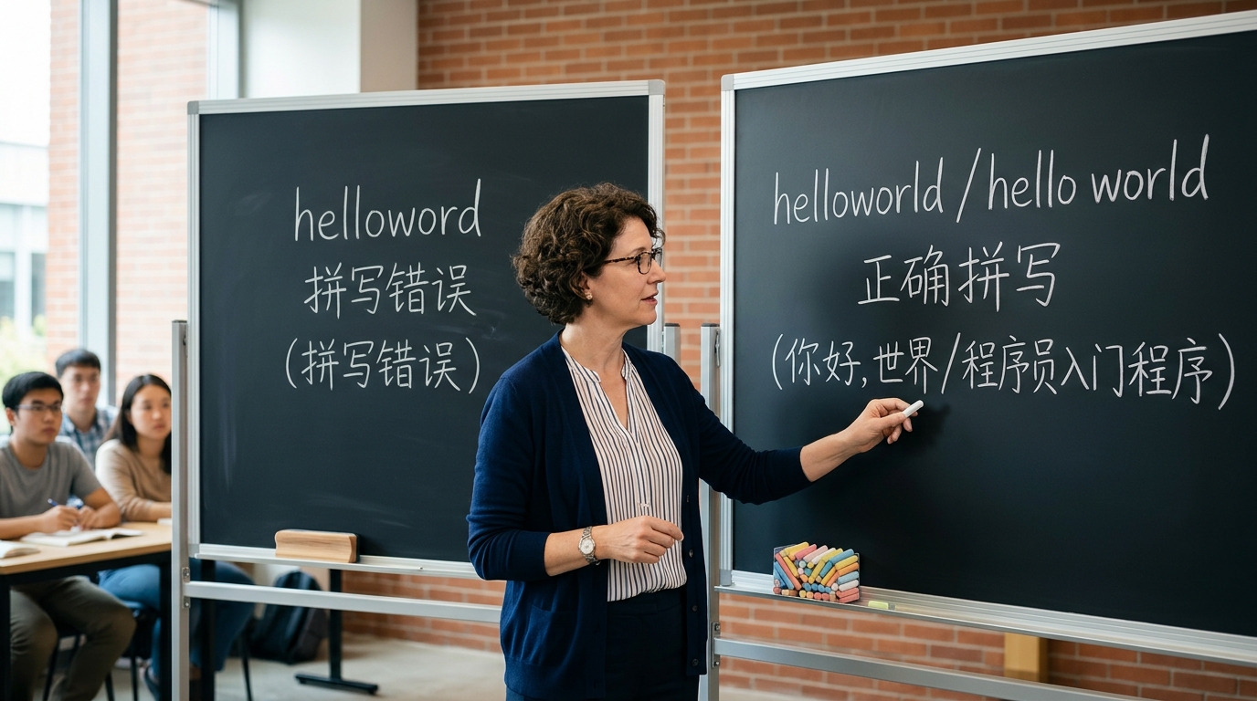 helloword翻译拼写错误与正确写法对比