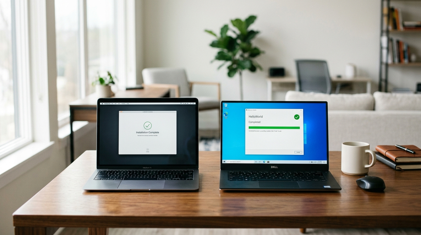 helloworld翻译下载安装完成后在Windows和macOS系统上的界面示例
